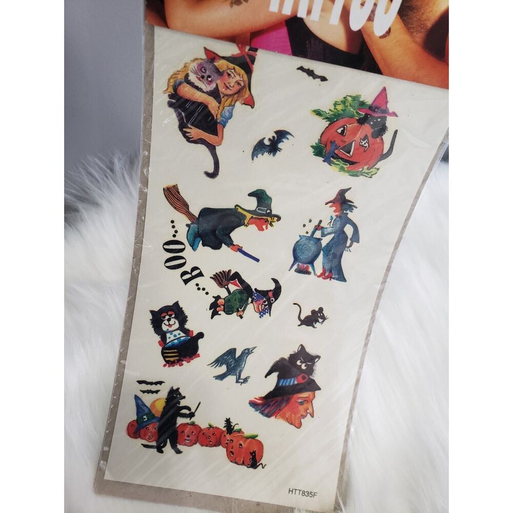 NEW Vintage Halloween Temporary Tattoos Witch Black Cat RETRO party gift decor